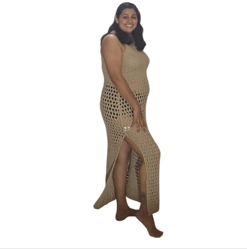 Crochet Cover Up Beach Hollow Out Sleeveless Bikini Swimsuit Side Split Dress - Picture 4 of 16